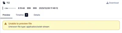 Plakar UI screenshot showing PostgreSQL can&rsquo;t be previewed